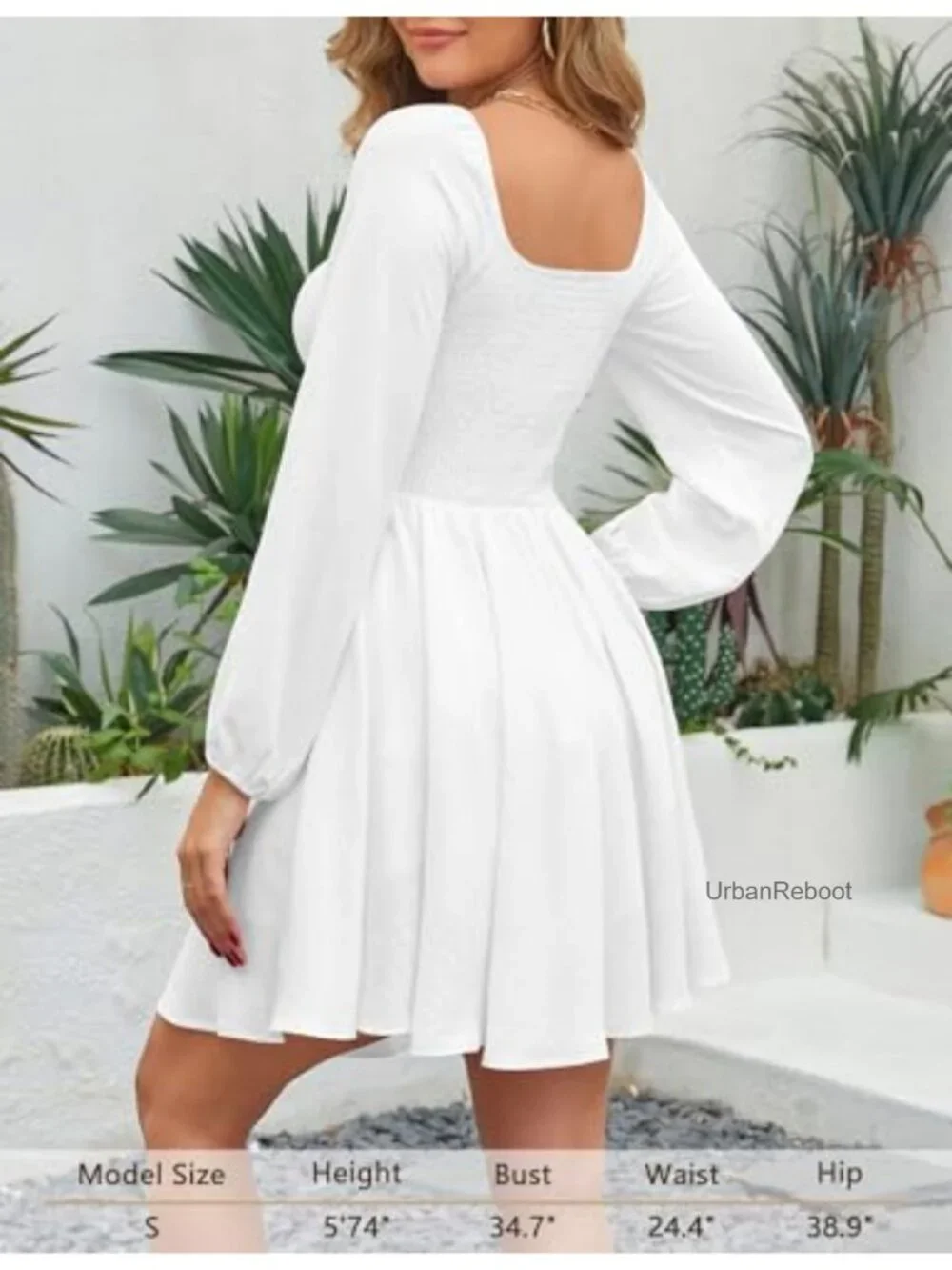 Floral Knot Front Mini Dress with Long Sleeves and Smocked Back